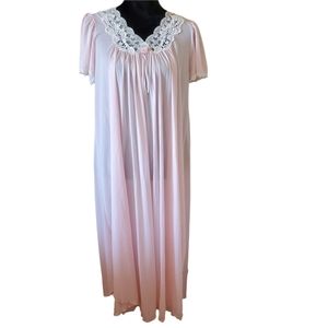 VTG Pink Nylon Nightgown with Lace Neckline.